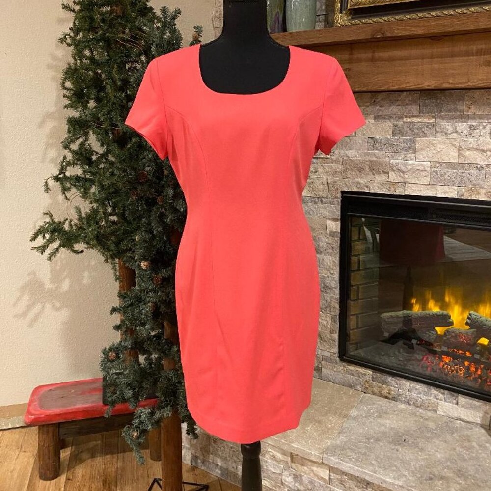 DRESS BARN Women’s Size 8 Short Sleeve Lined Orange Midi Dress Classic Chic